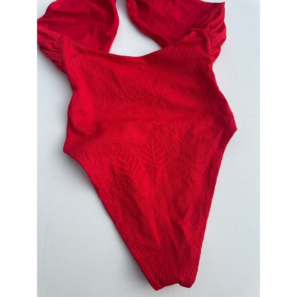 JMP The Label Santorini Red Textured Halter One-Piece Swimsuit XS NWT - Picture 6 of 7